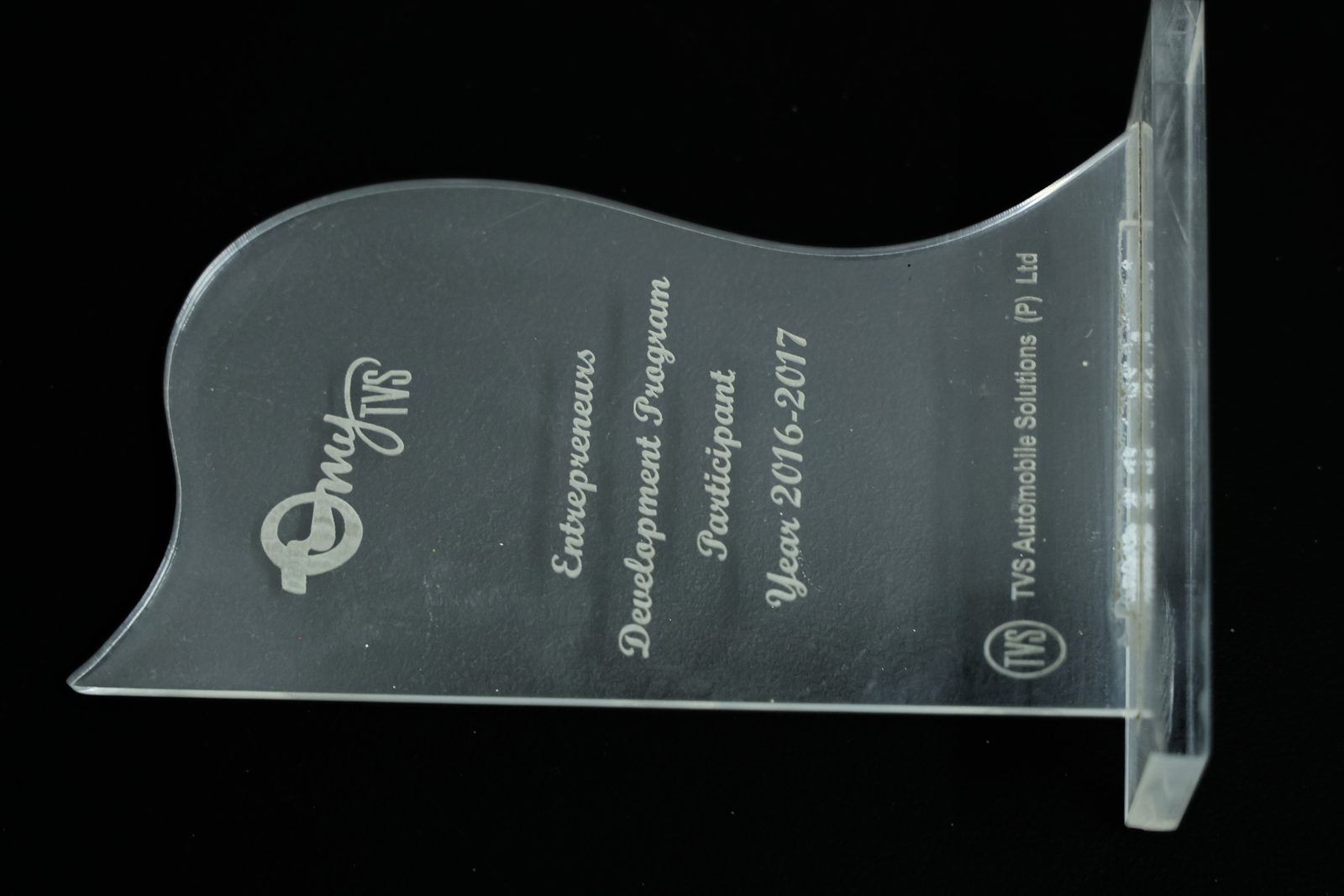 myTVS Entrepreneurs Development Program participant trophy 2016-2017